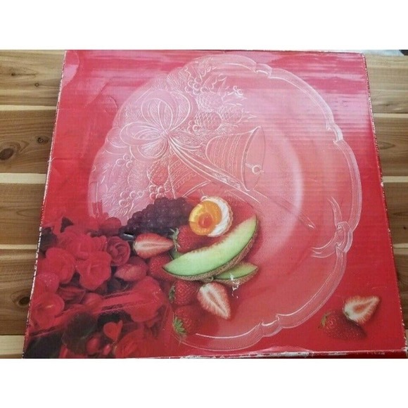 Makasa Crystal Holiday Bells Platter 14.75" RC197/516 Christmas Hostess Dish. - Picture 8 of 12